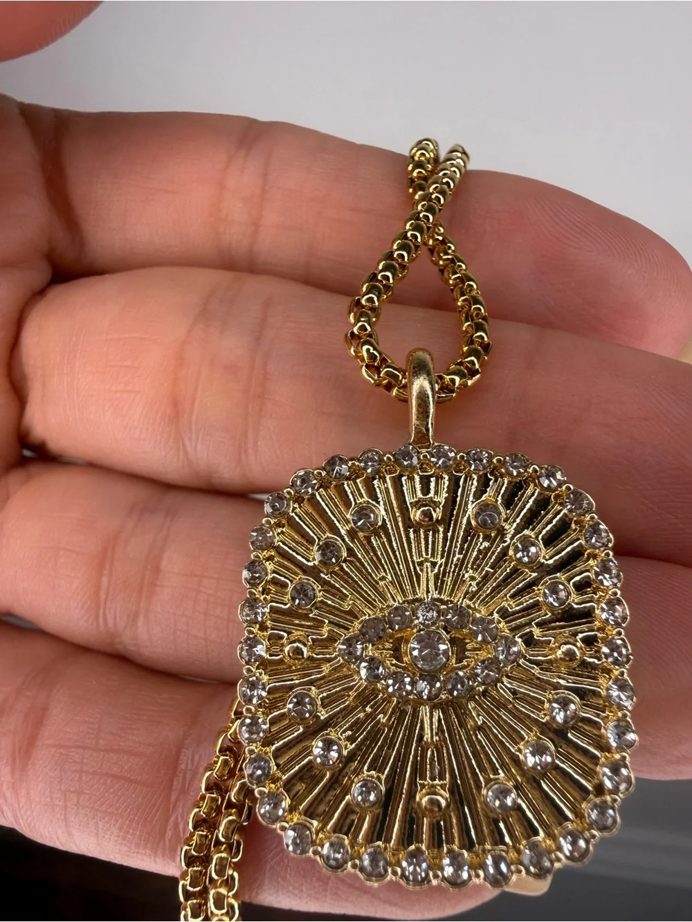 Gold Chain Pink Evil Eye Pendant Necklace Y2K